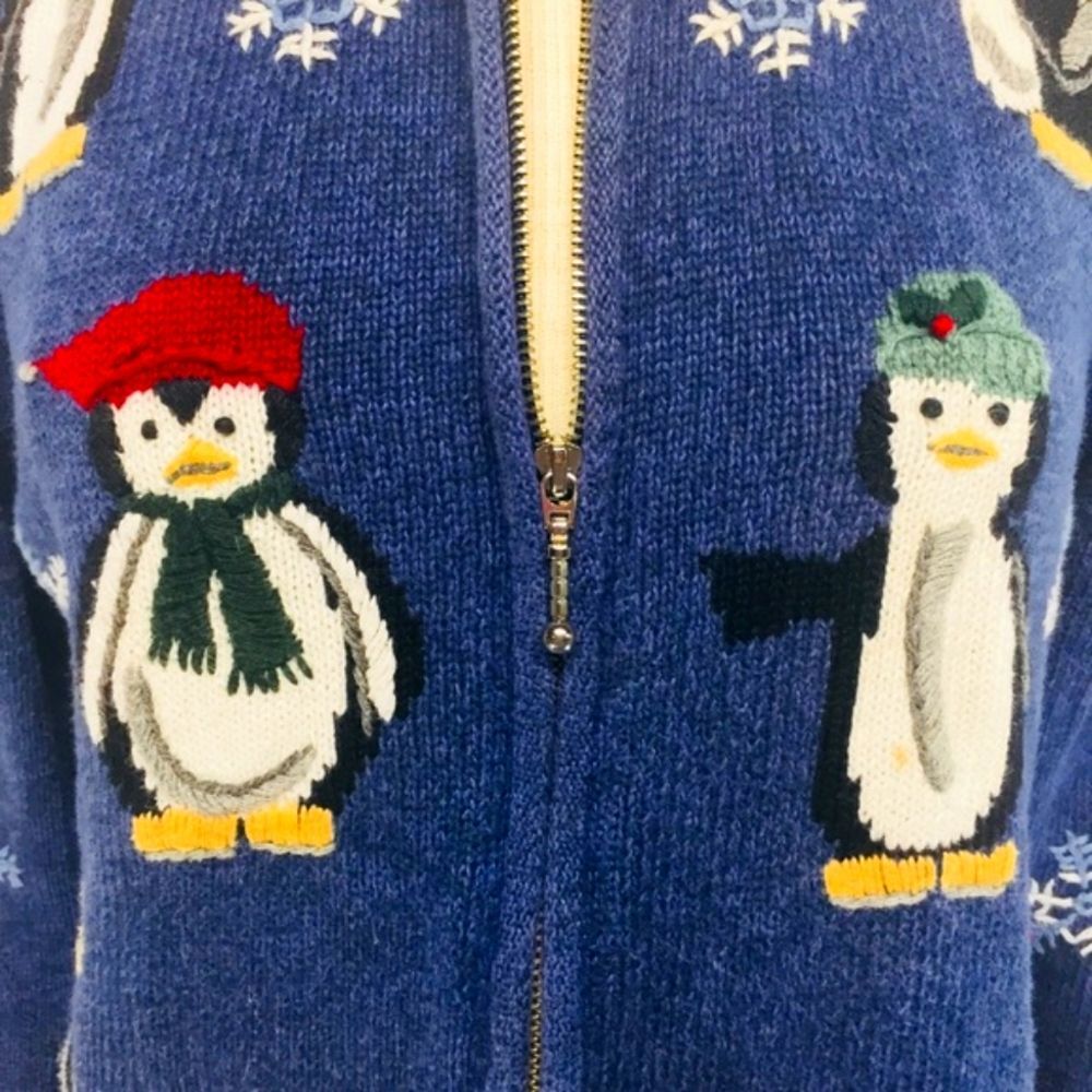 Xmas Penguins Christopher & Bank Snowflake Winter Zip Up Cardigan Small